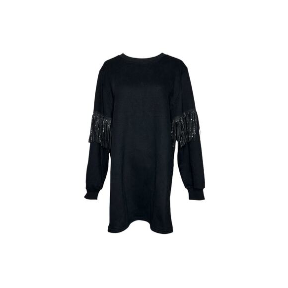 Cloud Ten black long sleeves sequin fringe sweatshirt mini dress size Small - Picture 10 of 16
